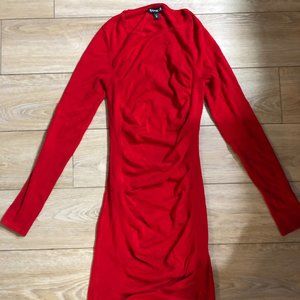 EXPRESS Red Ruched long sleeve body hugging dress- XS